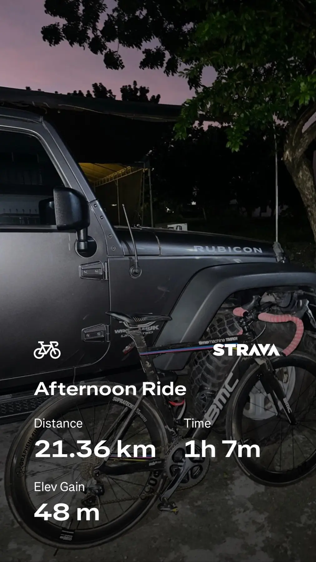 A bicycle ride beside a 4x4 vehicle recorded on Strava